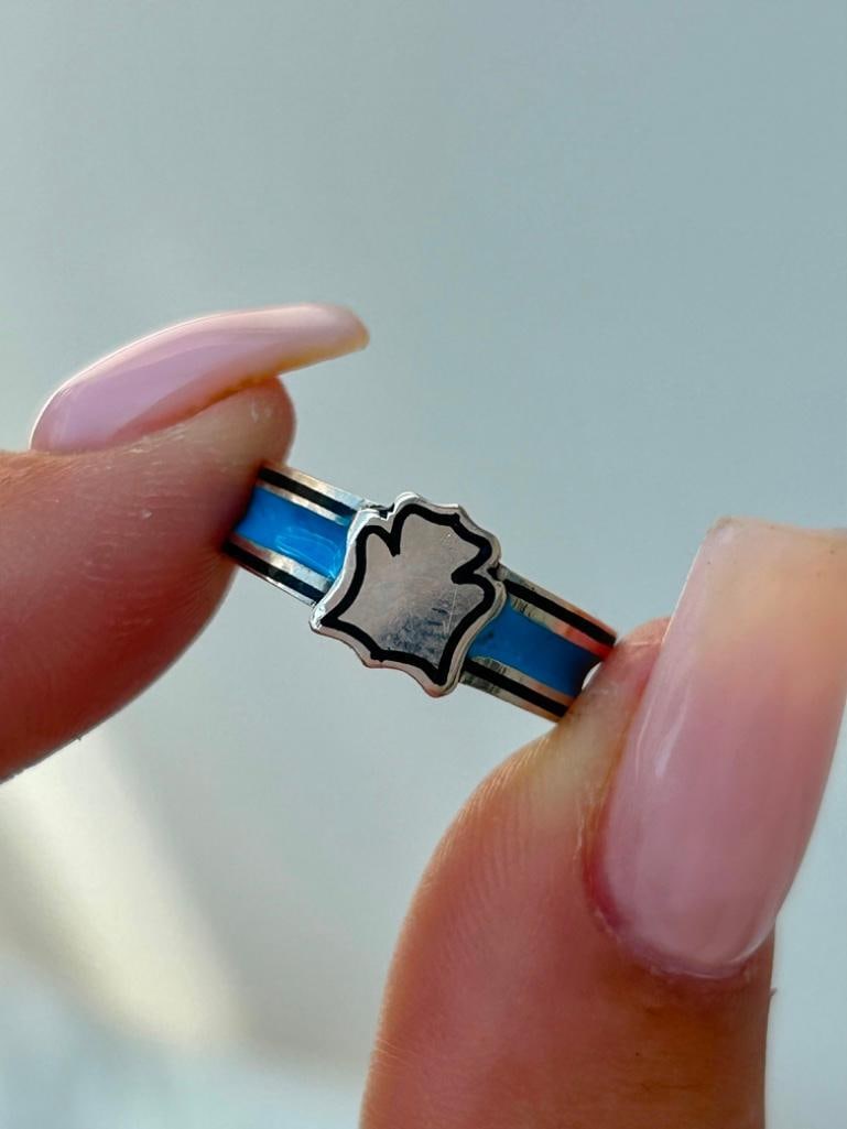 Antique Black and Blue Enamel Gold Band Ring (1 of 5)