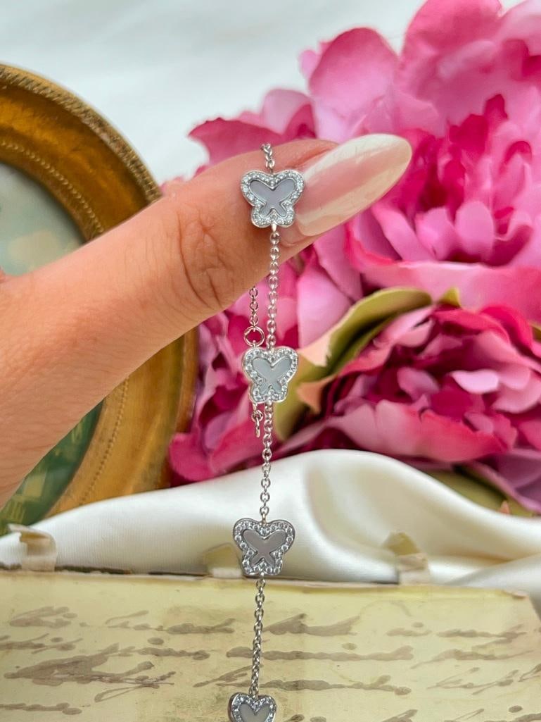 18ct white gold mother of pearl and diamond butterfly bracelet - 2