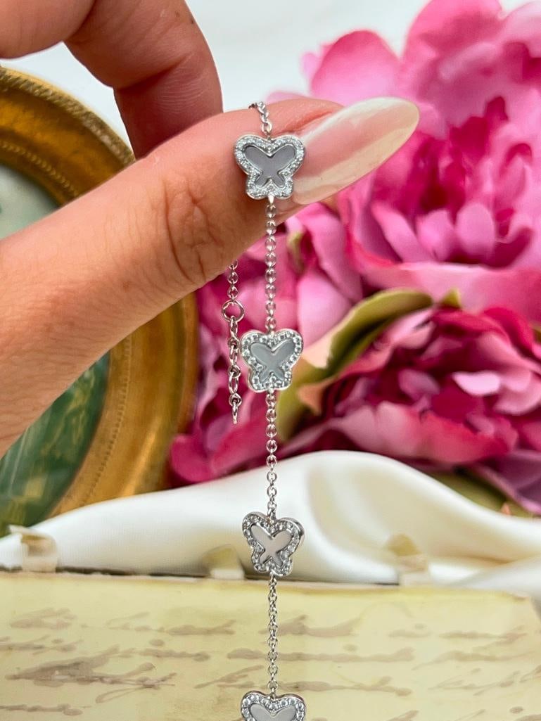 18ct white gold mother of pearl and diamond butterfly bracelet - 3