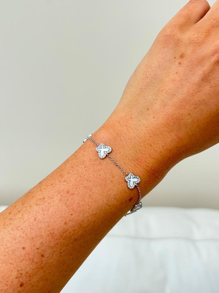 18ct white gold mother of pearl and diamond butterfly bracelet - 4