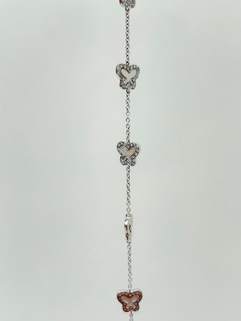 18ct white gold mother of pearl and diamond butterfly bracelet - 7