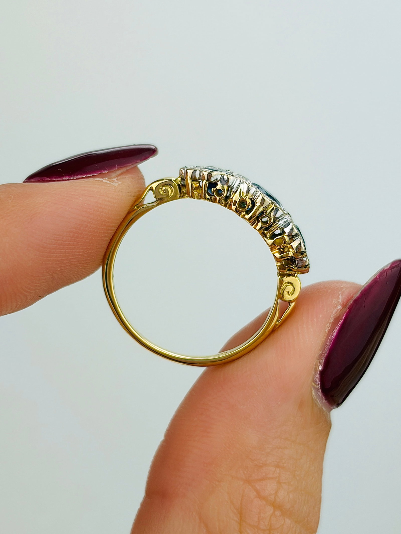 Vintage C.1997 Sapphire and Diamond Triple Cluster Ring in 18ct Yellow Gold - 6