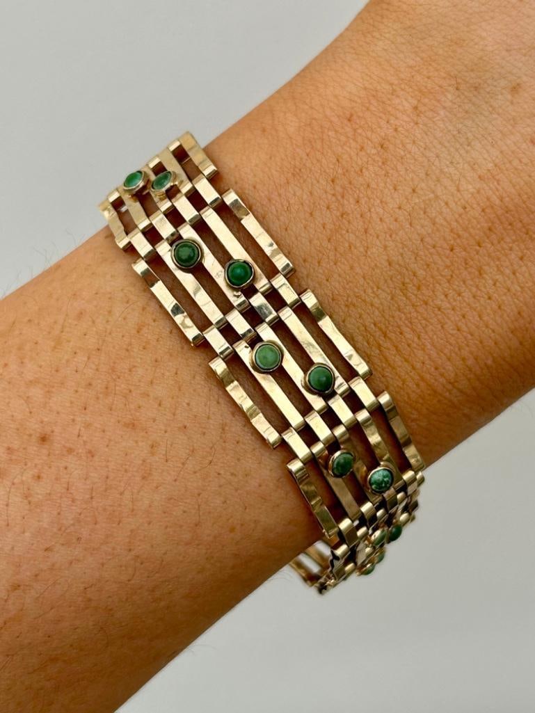 Wide Turquoise Set and Gold Gate Bracelet with Heart Padlock: Wide Turquoise Set and Gold Gate Bracelet with Heart Padlock gorgeous gold gate with sweet turquoise stones, darling bracelet! measurements: length 19cm width