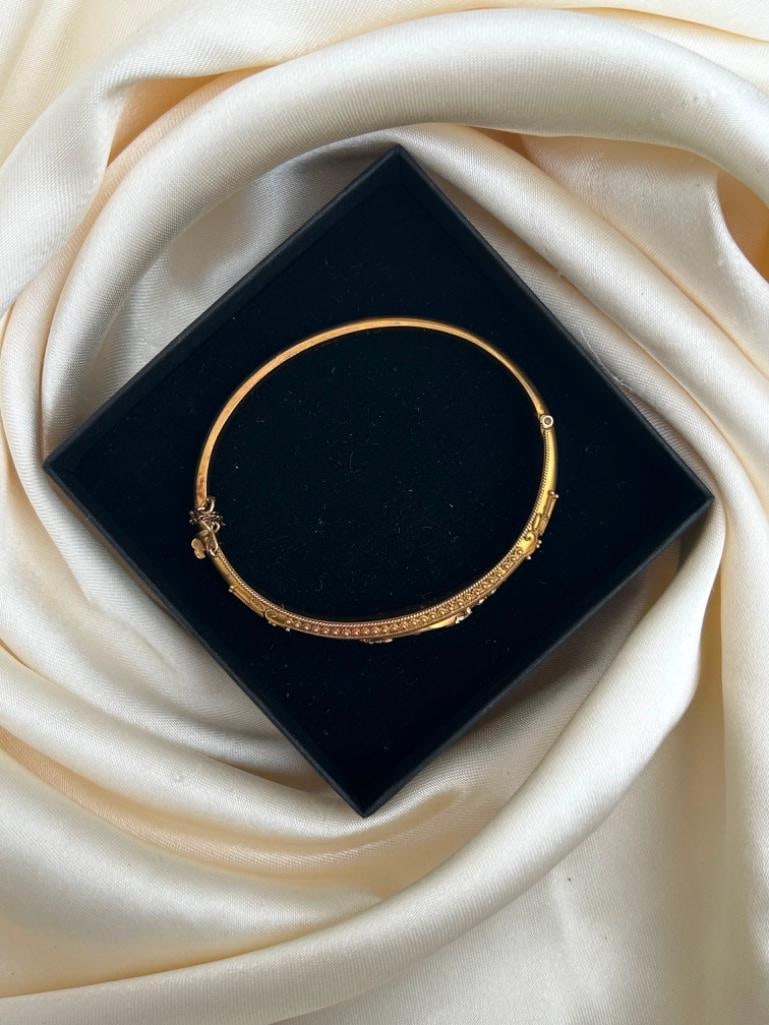 Antique Victorian Star Ruby Diamond and Pearl 9carat Bangle Bracelet - 6