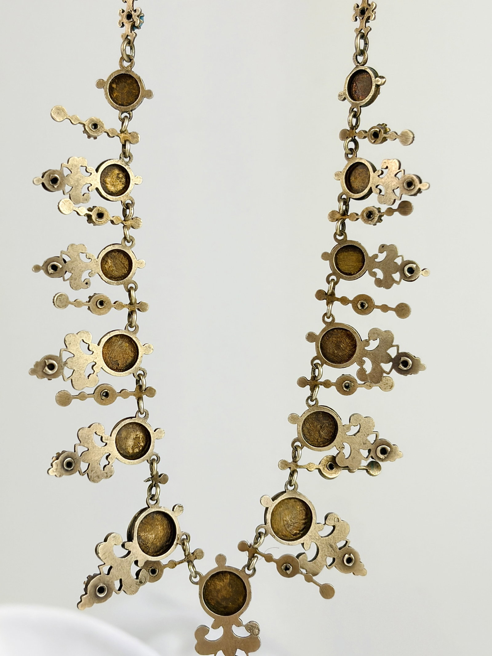 ANTIQUE RARE AUSTRO HUNGARIAN ENAMEL AND PEARL FRINGE NECKLACE - 6
