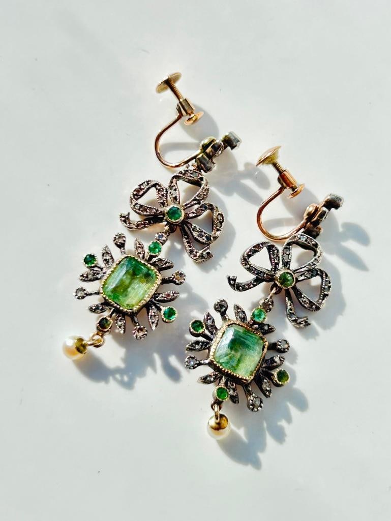 Antique Large Diamond Drop Earrings in Gold - Antique Fitted Box - 13