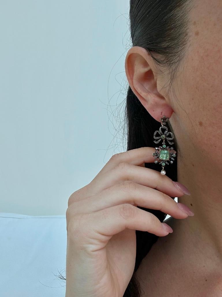 Antique Large Diamond Drop Earrings in Gold - Antique Fitted Box - 2