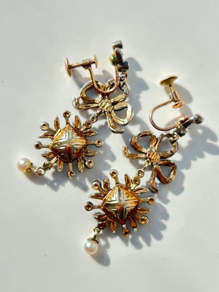 Antique Large Diamond Drop Earrings in Gold - Antique Fitted Box - 5