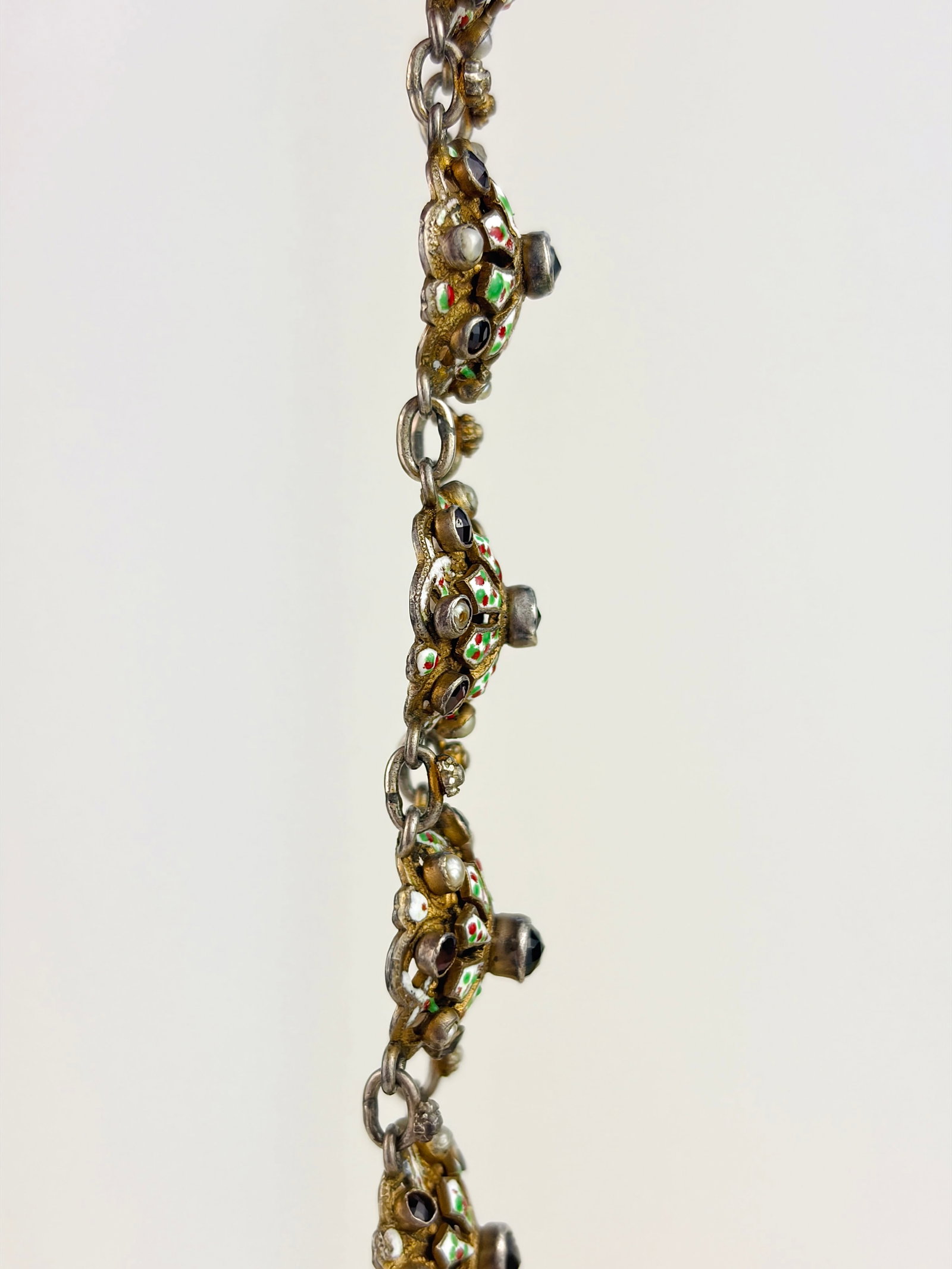 RARE ANTIQUE AUSTRO HUNGARIAN ENAMEL GARNET AND PEARL BRACELET IN SILVER - 2