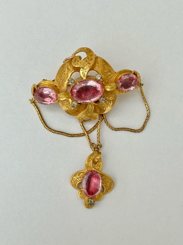 Antique Gold Foiled Amethyst and Crystal Brooch/Pendant - 4