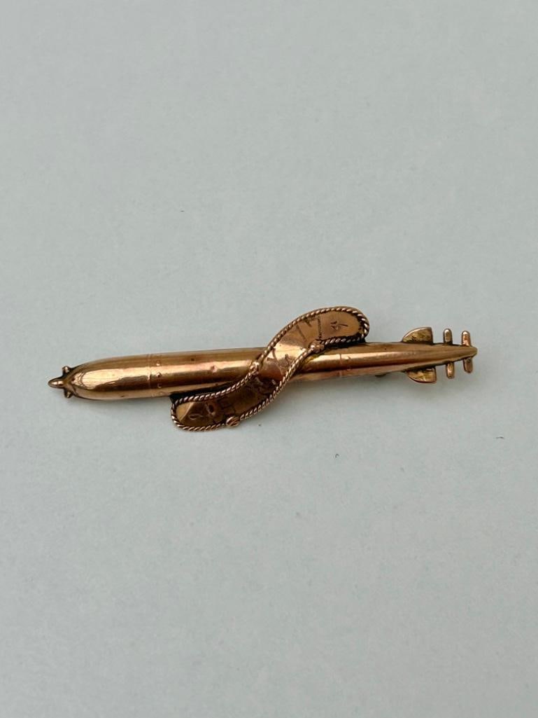 Antique Gold WW1 Torpedo Sweetheart Brooch C.1917 - 4
