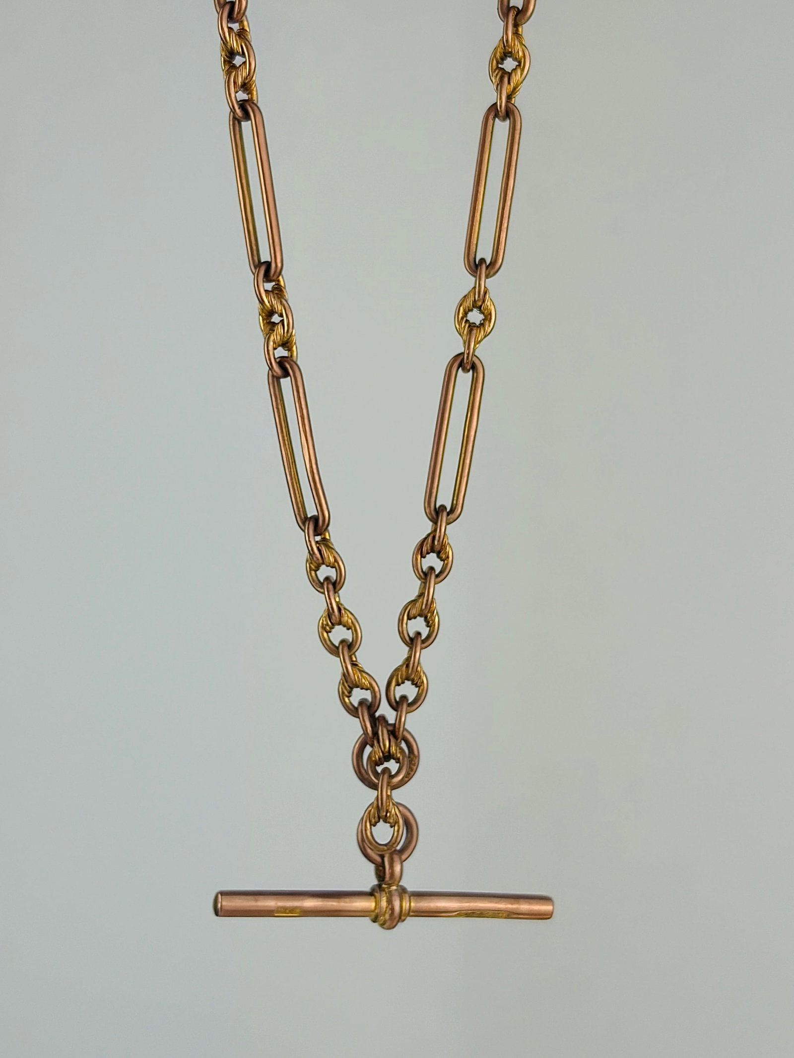 Antique 9ct gold paperclip and twist link double Albert chain with bar necklace: Antique 9ct gold paperclip and twist link double Albert chain with bar necklace The perfect link!