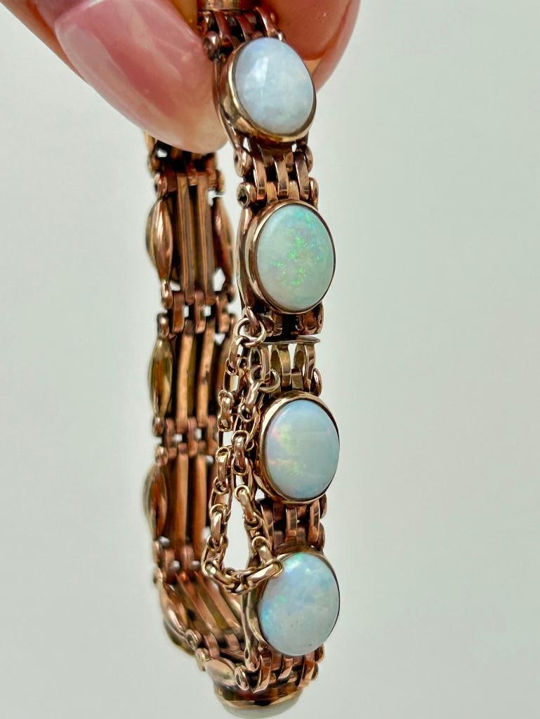 Heavy 9ct gold cabochon opal bracelet with safety chain - 3