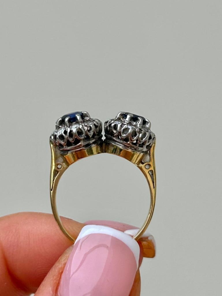 Wonderful Sapphire and Diamond Double Cluster Ring in Yellow Gold - 6