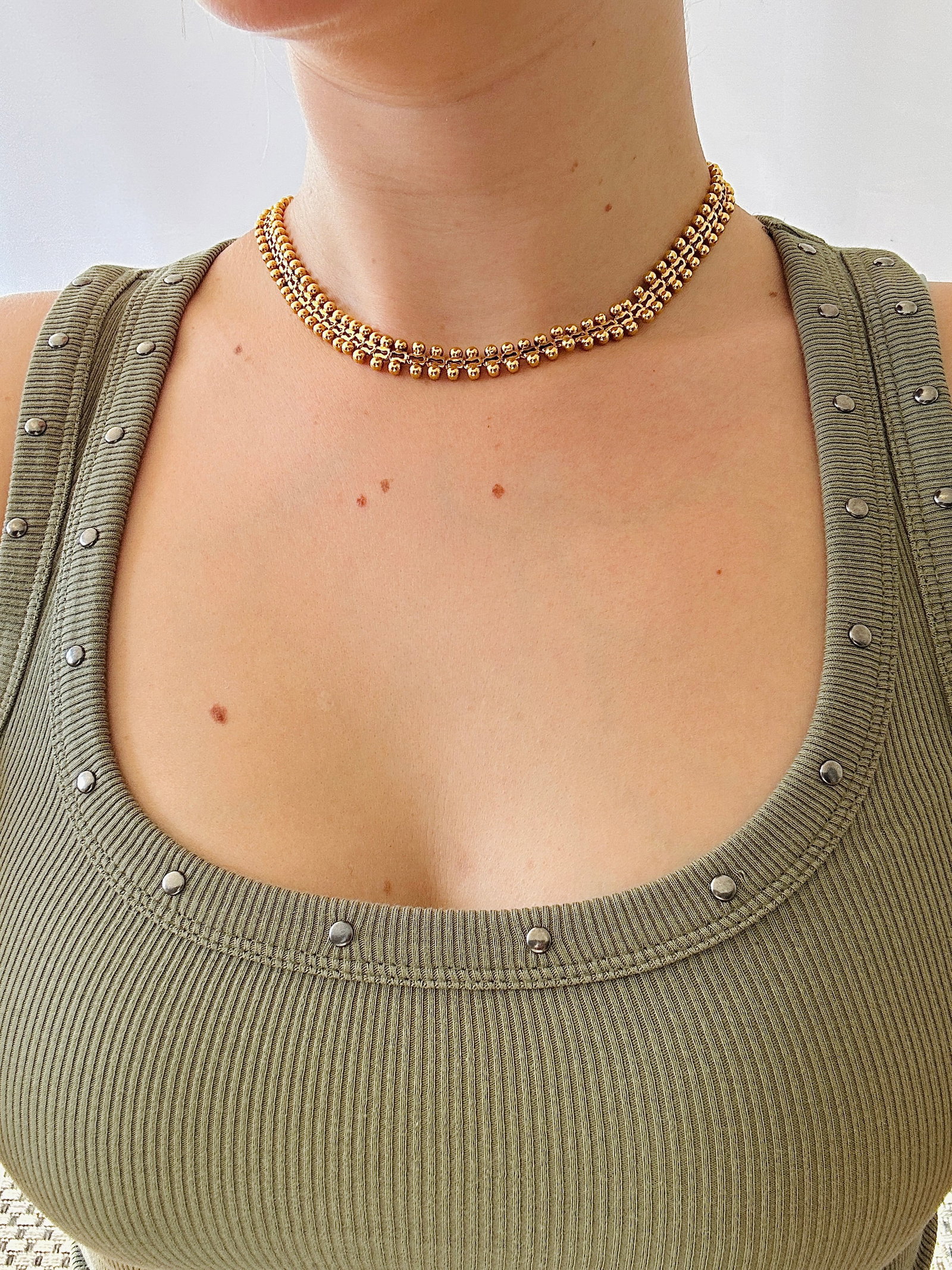 18ct Yellow Gold Ball Detail Collar Necklace with Dogclip - 9
