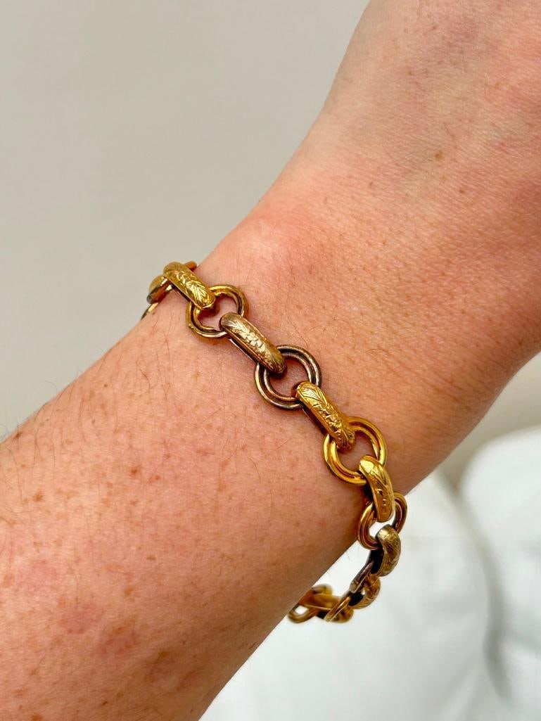 Antique 9ct Gold Bracelet with Heart Padlock - 5