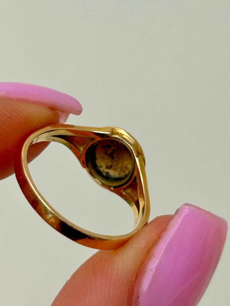 Antique 18ct Gold Black Enamel Pearl and Diamond Flower Mourning Ring - 5