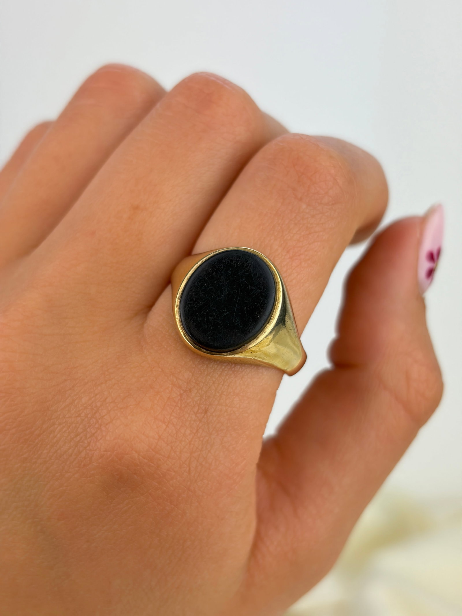 VINTAGE CHUNKY 9CT YELLOW GOLD BLOODSTONE SIGNET RING - 4