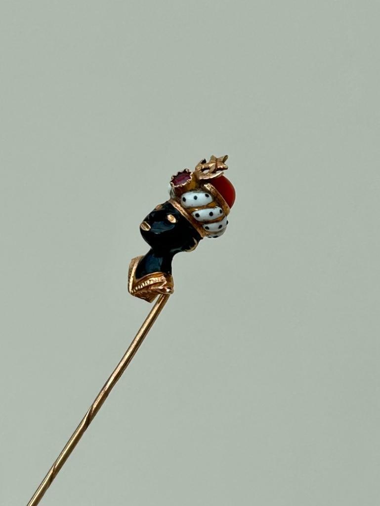 Antique Boxed Blackamoor Enamel Stick Pin Brooch - 4