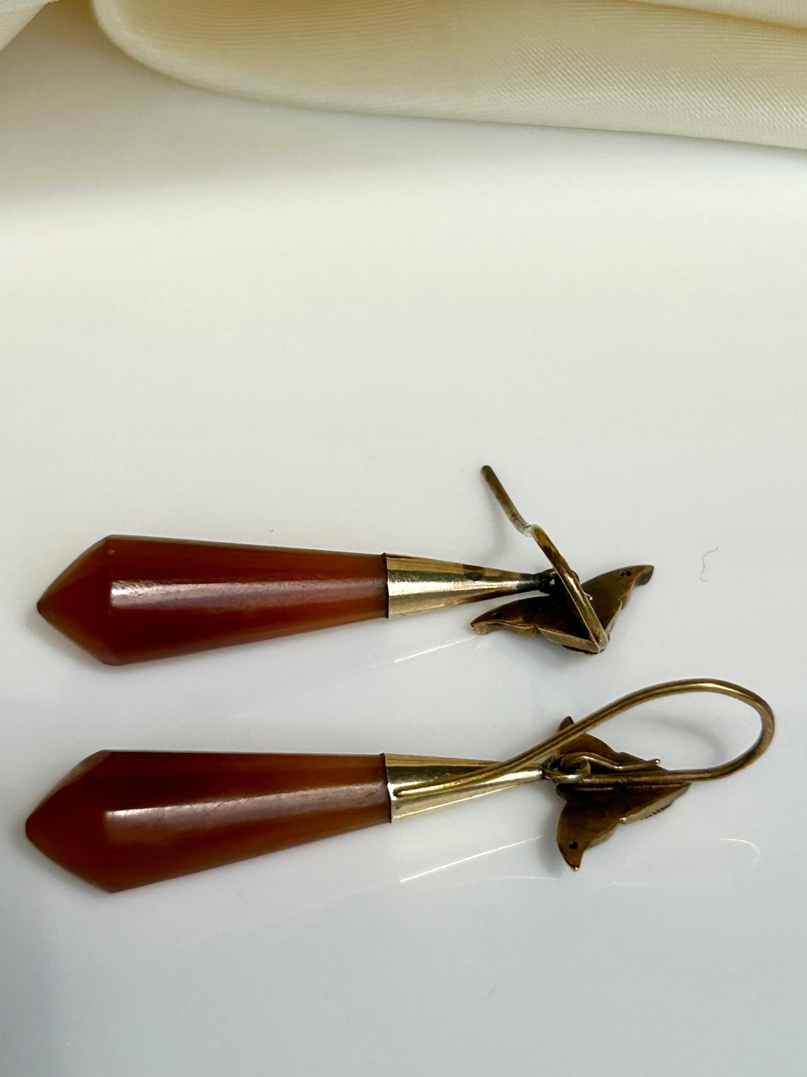 antique Day and night 18ct yellow gold carved drop earrings c 1880 - 3