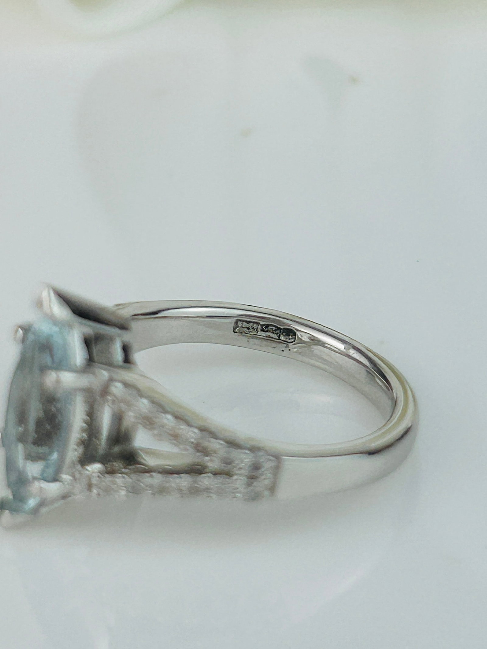 Platinum Marquise Aquamarine and Diamond Shoulder Ring - 5