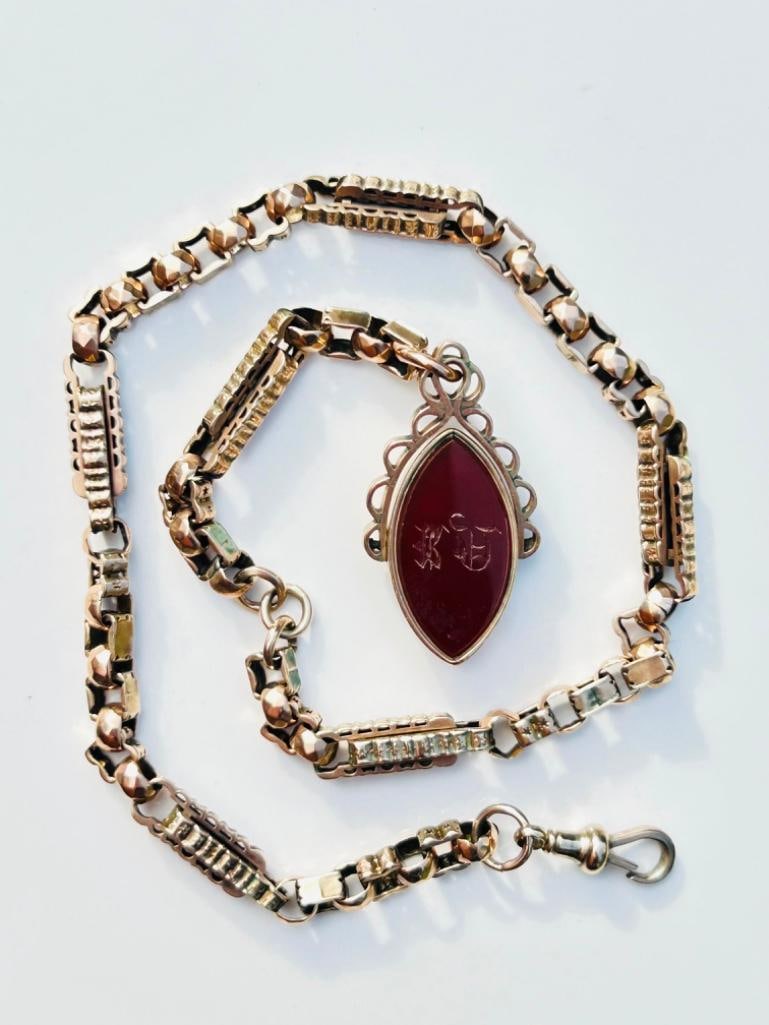 Chunky Heavy Antique 9ct Gold Starlink Chain Necklace with DogClip and Pendant - 2