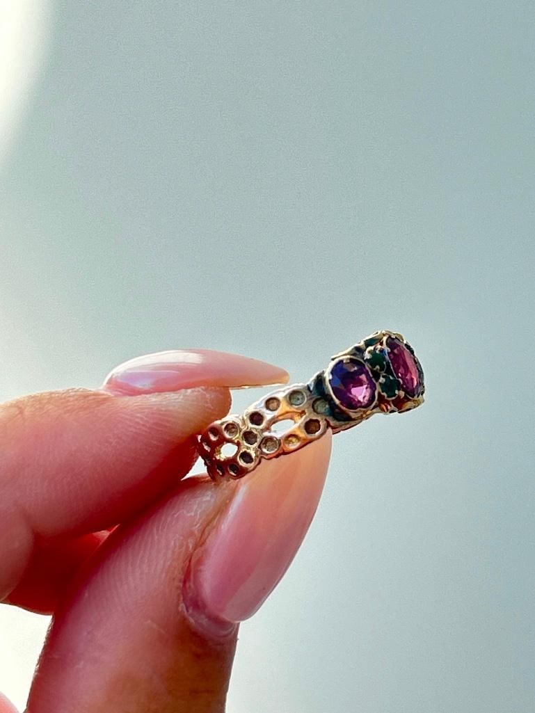 Antique gold gem set band ring - 5