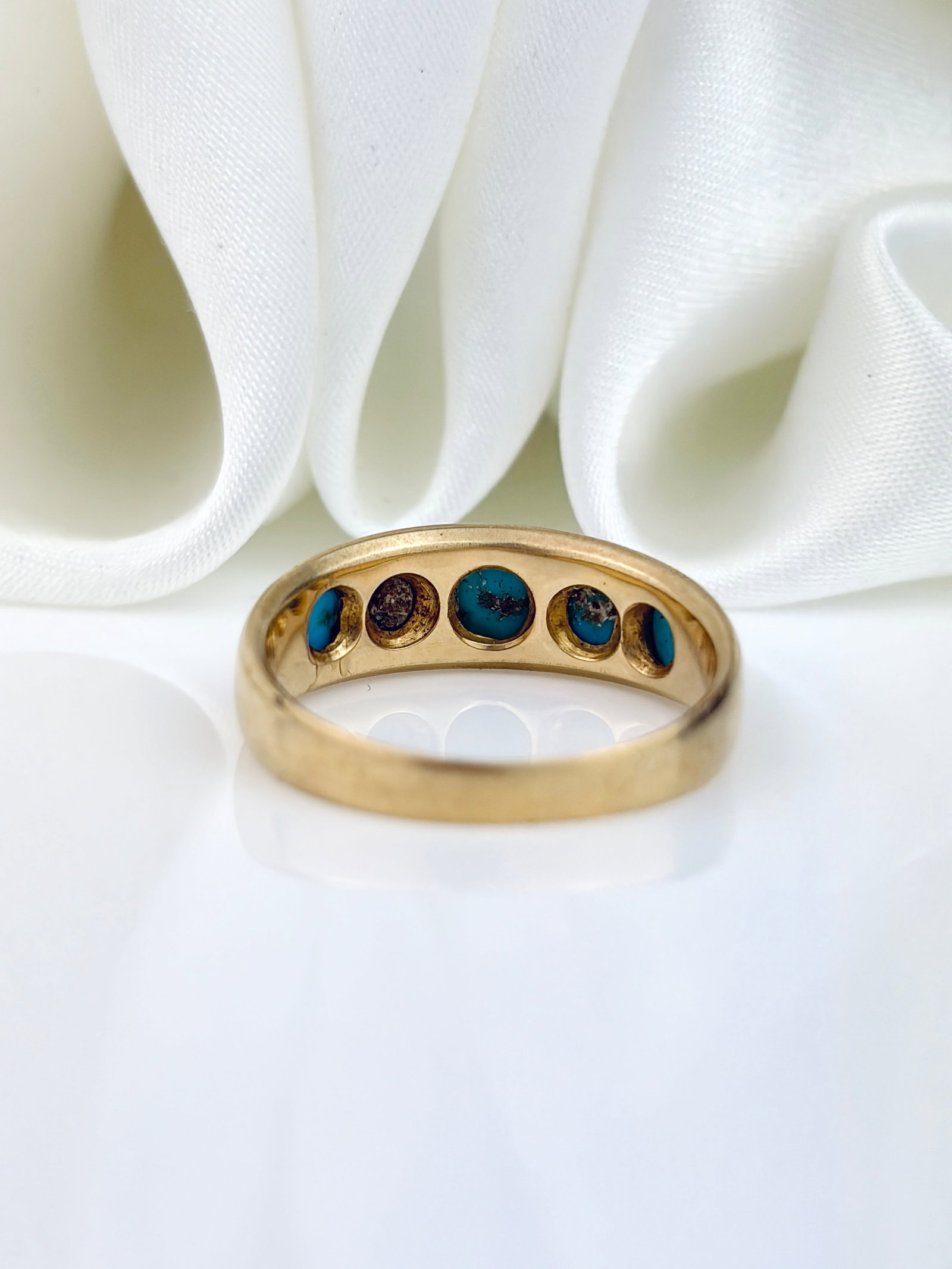 ANTIQUE 18CT YELLOW GOLD TURQUOISE 5 STONE RING - 3