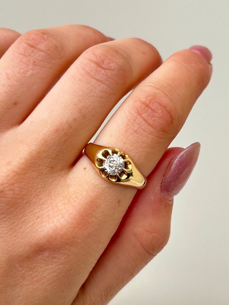 Antique 18ct Yellow Gold Chunky .85pt Diamond Belcher Ring - 2