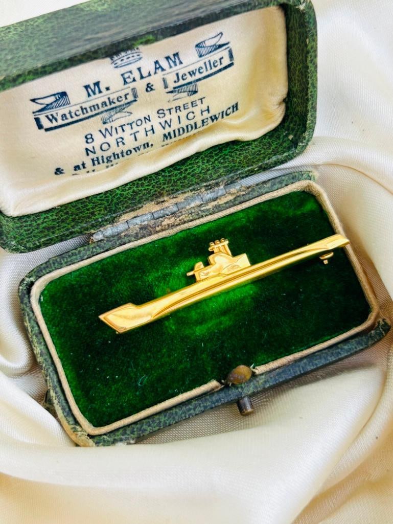 Antique Boxed Gold Submarine ww1 Brooch - 3