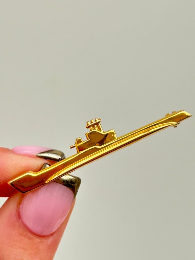 Antique Boxed Gold Submarine ww1 Brooch - 4