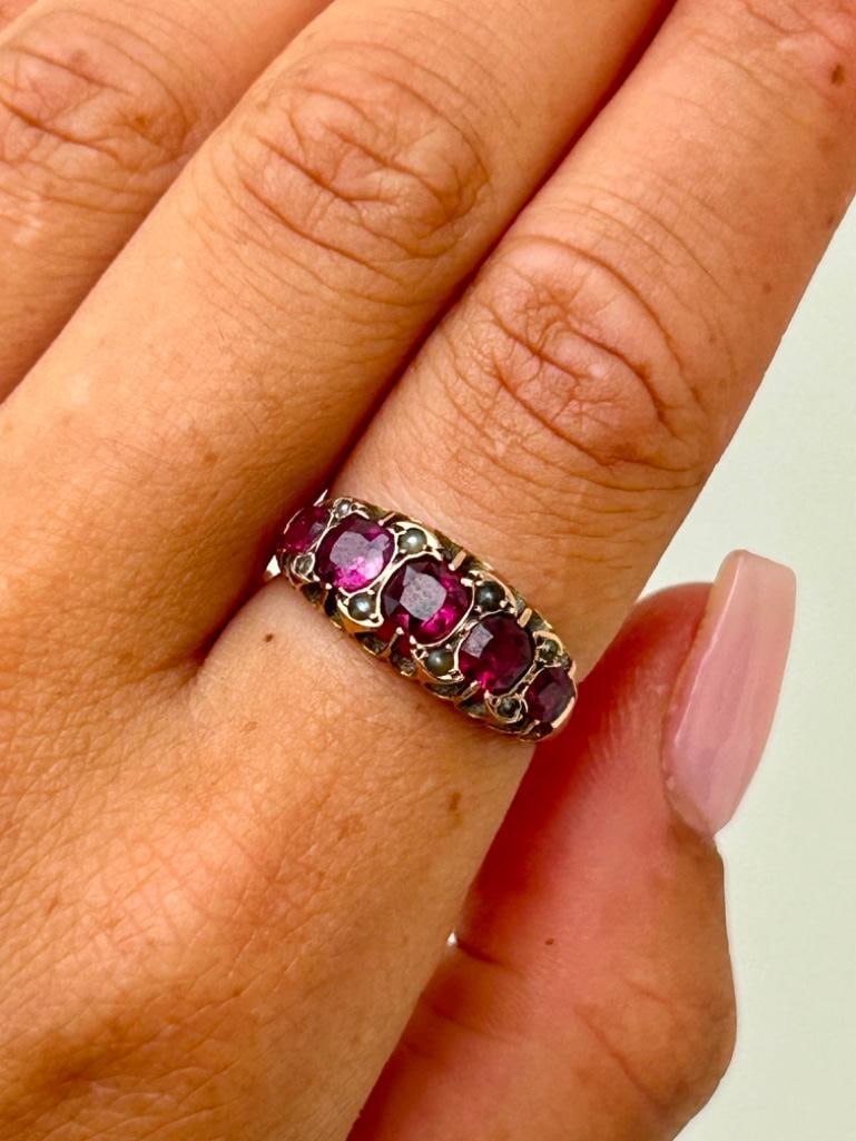 Antique 9ct Gold Ring with Pearl Spacers - 5