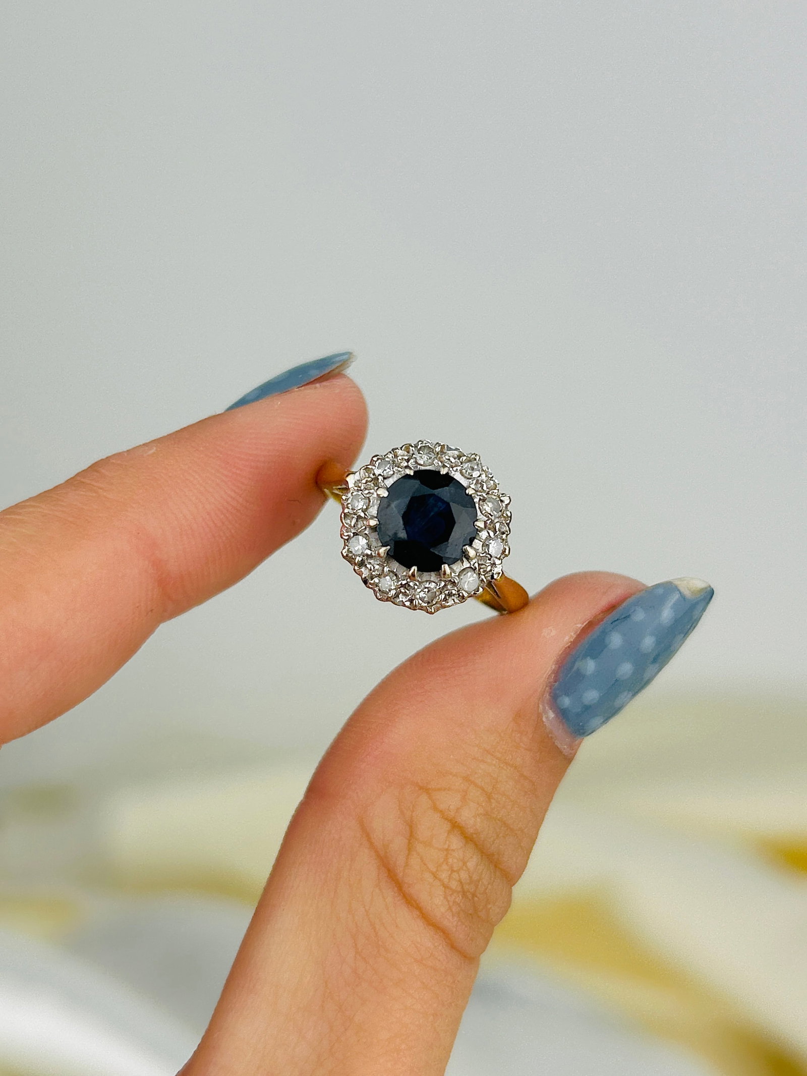 Antique Sapphire and Diamond Cluster Ring in 18ct Gold - 6