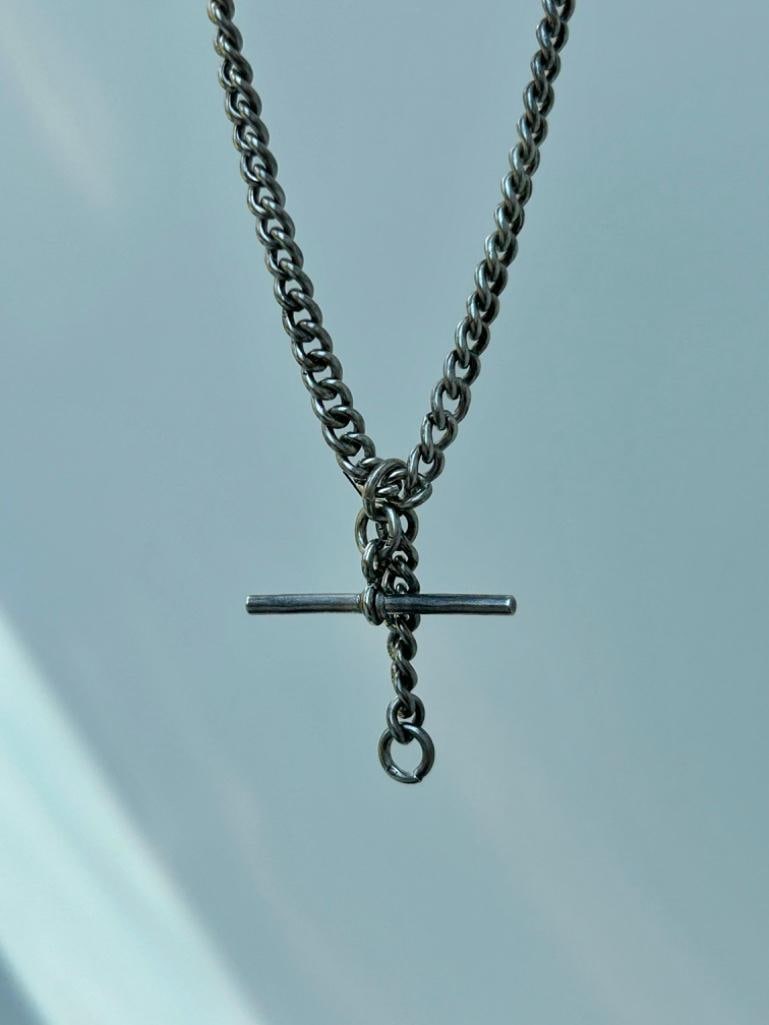 Antique Double Albert Chain with Dog Clips and Tbar - 2