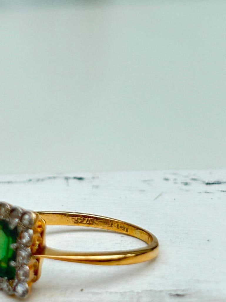 *18ct Yellow Gold and Platinum Green Tourmaline and Diamond Panel Ring - 5
