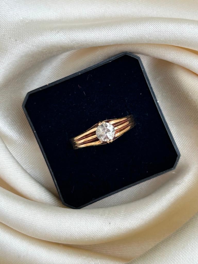 Antique 18ct Yellow Gold Diamond Belcher Ring 75pts - 7