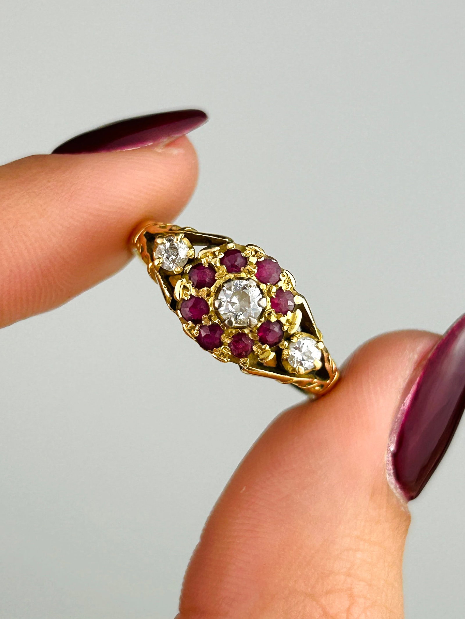 Ruby and Diamond 18ct Yellow Gold Cluster Ring - 5