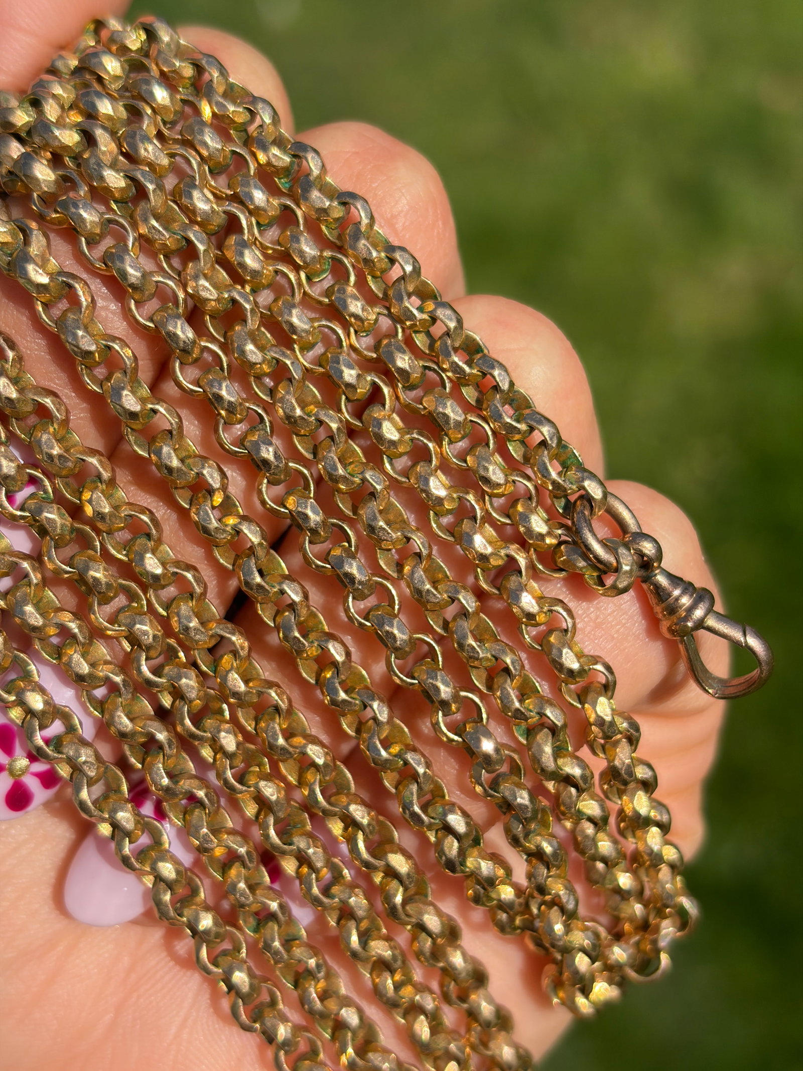 ANTIQUE YELLOW METAL LONGGUARD CHAIN WITH DOGCLIP - 6