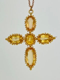 Incredible Georgian Yellow Topaz Cross Pendant on Chain in 9ct Gold: Incredible Georgian Yellow Topaz Cross Pendant on Chain