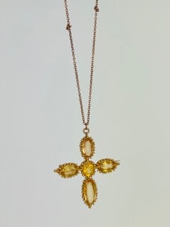 Incredible Georgian Yellow Topaz Cross Pendant on Chain in 9ct Gold - 3