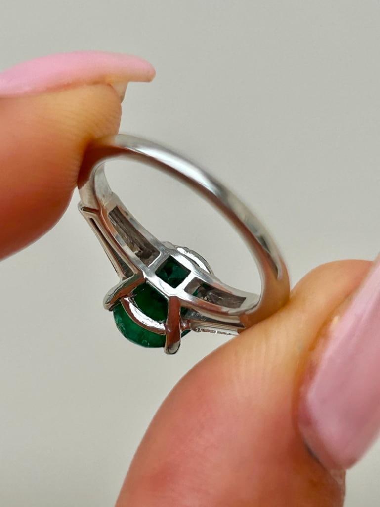 Wonderful Platinum Emerald Ring with Baguette Diamond Shoulders - 6