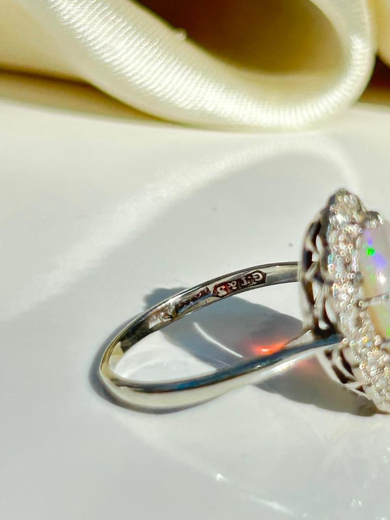 Antique 18ct White Gold Platinum Opal and Diamond Ring - 7