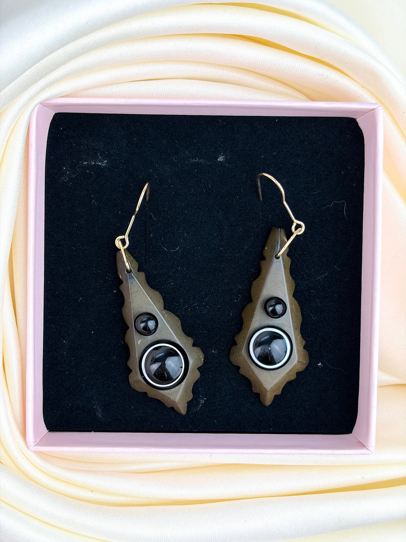 ANTIQUE 9CT GOLD BANDED AGATE DROP EARRINGS - 4