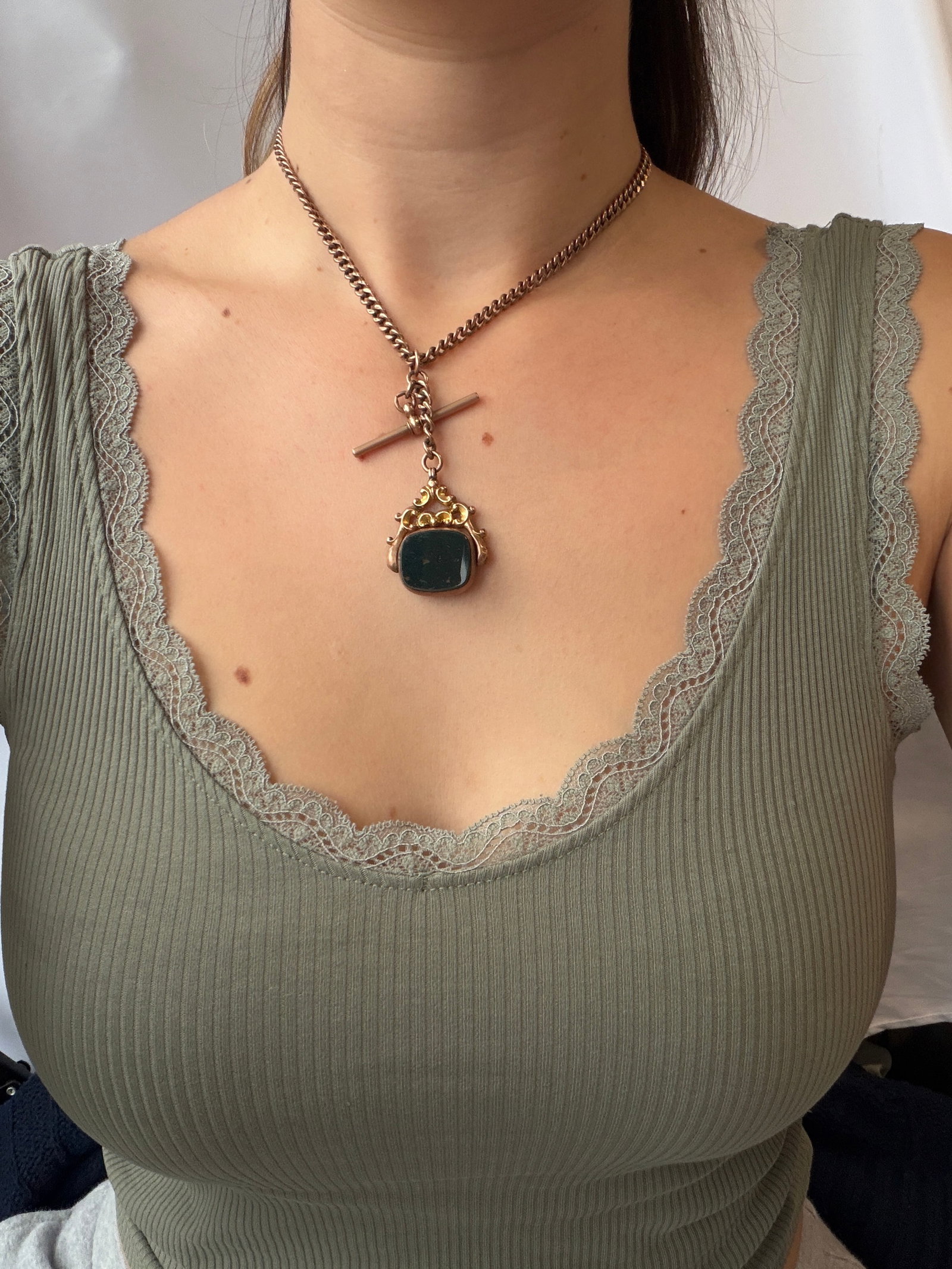 heavy chunky antique 9ct yellow gold double Albert chain with tbar , double dog clips , pendant - 8