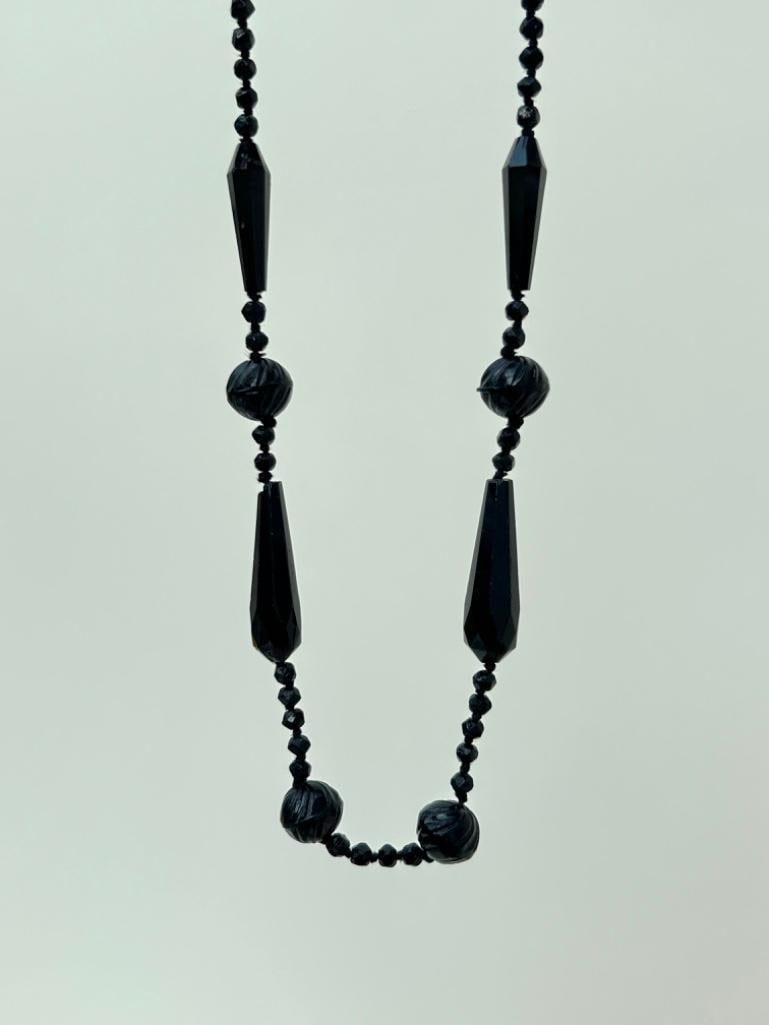 Antique Victorian Era Carved Jet Necklace - 3