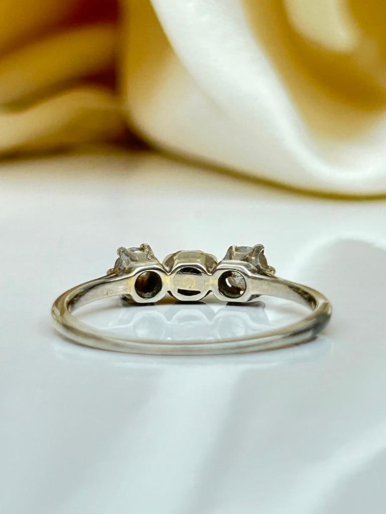 Antique White Gold Pearl and Diamond 3 Stone Ring - 5