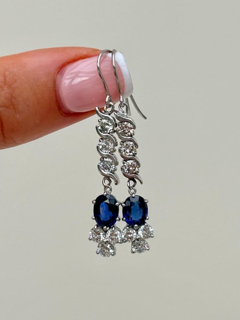 Beautiful Sapphire and Diamond White Gold Drop Earrings (1 of 6)