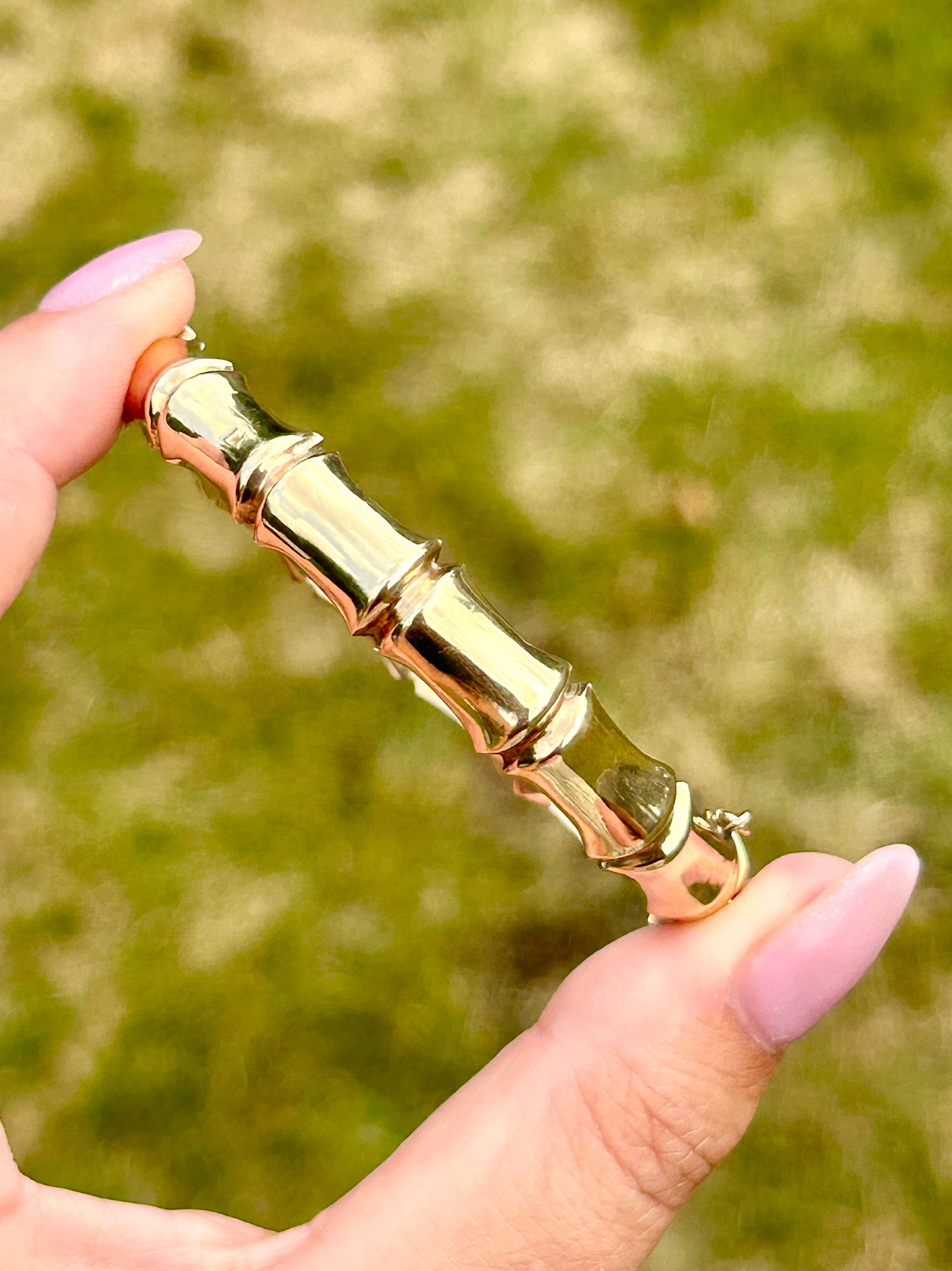 Vintage 9ct gold bamboo effect bangle / bracelet with safety chain c.1975 - 11