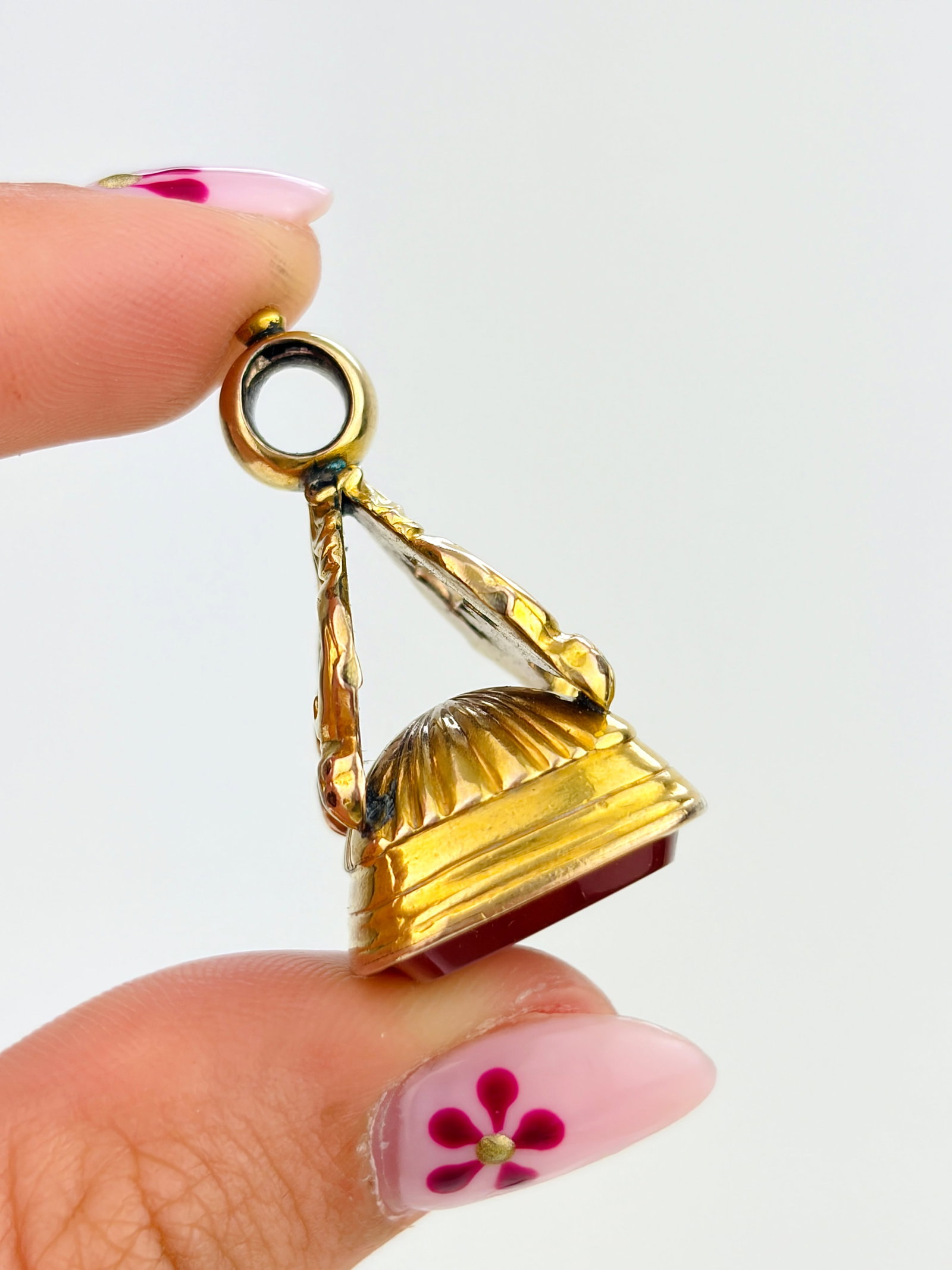 ANTIQUE GOLD CASED CARNELIAN FOB PENDANT - 3