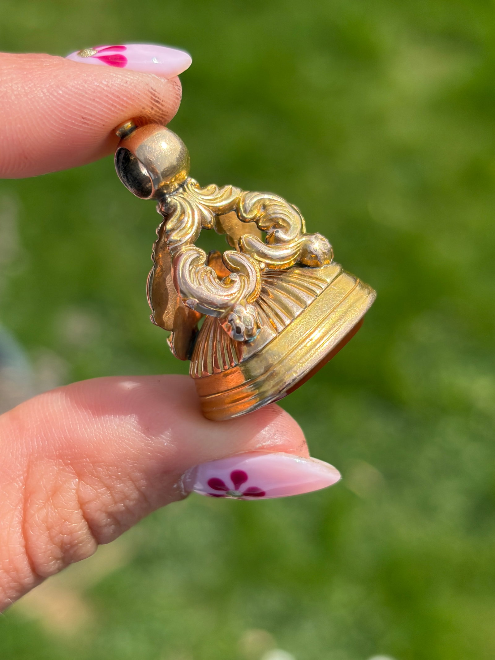 ANTIQUE GOLD CASED CARNELIAN FOB PENDANT - 7